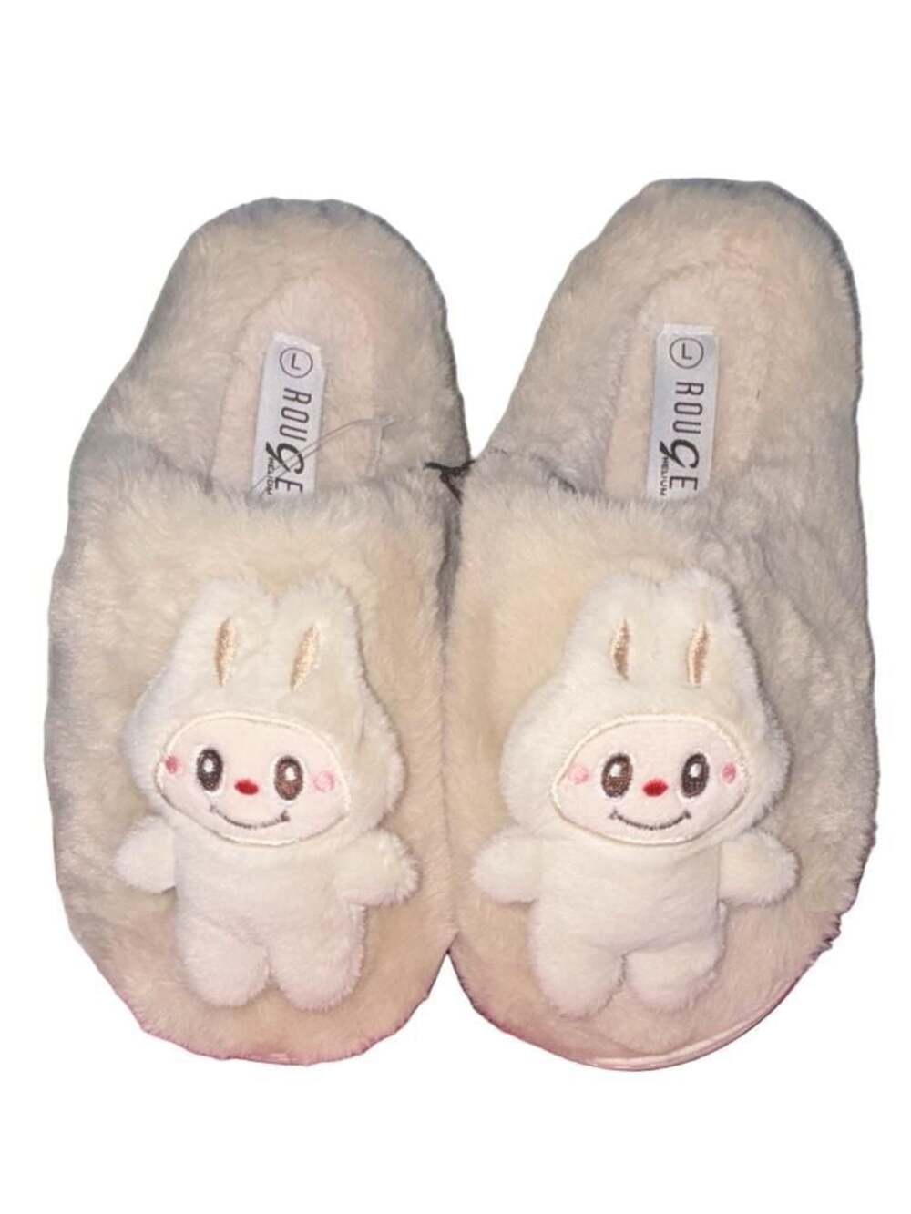Rouge Plush Beige Slippers with Labubu Character Detail Size Large 9/10